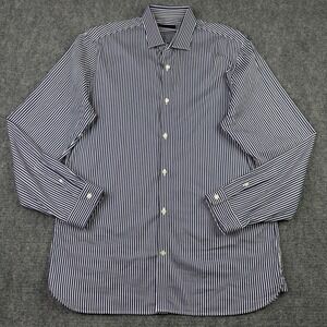 Patrick Assaraf Dress Shirt XL Blue White Striped Classic Fit Luxury Minimalist